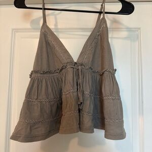 Urban Outfitters Taupe Ruffle Lace-Trim Cropped Cami